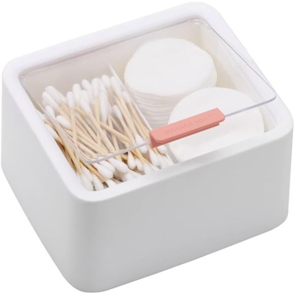 2 Slot Cotton Swab Ball Qtip Holder Jar Plastic Container Dispenser Box with Lid